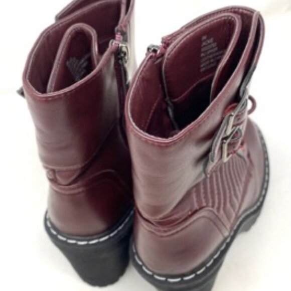 XOXO Women's Jackie X0223703 4" Chunky Combat Bootie Burgundy Red Size 8 - Picture 6 of 7